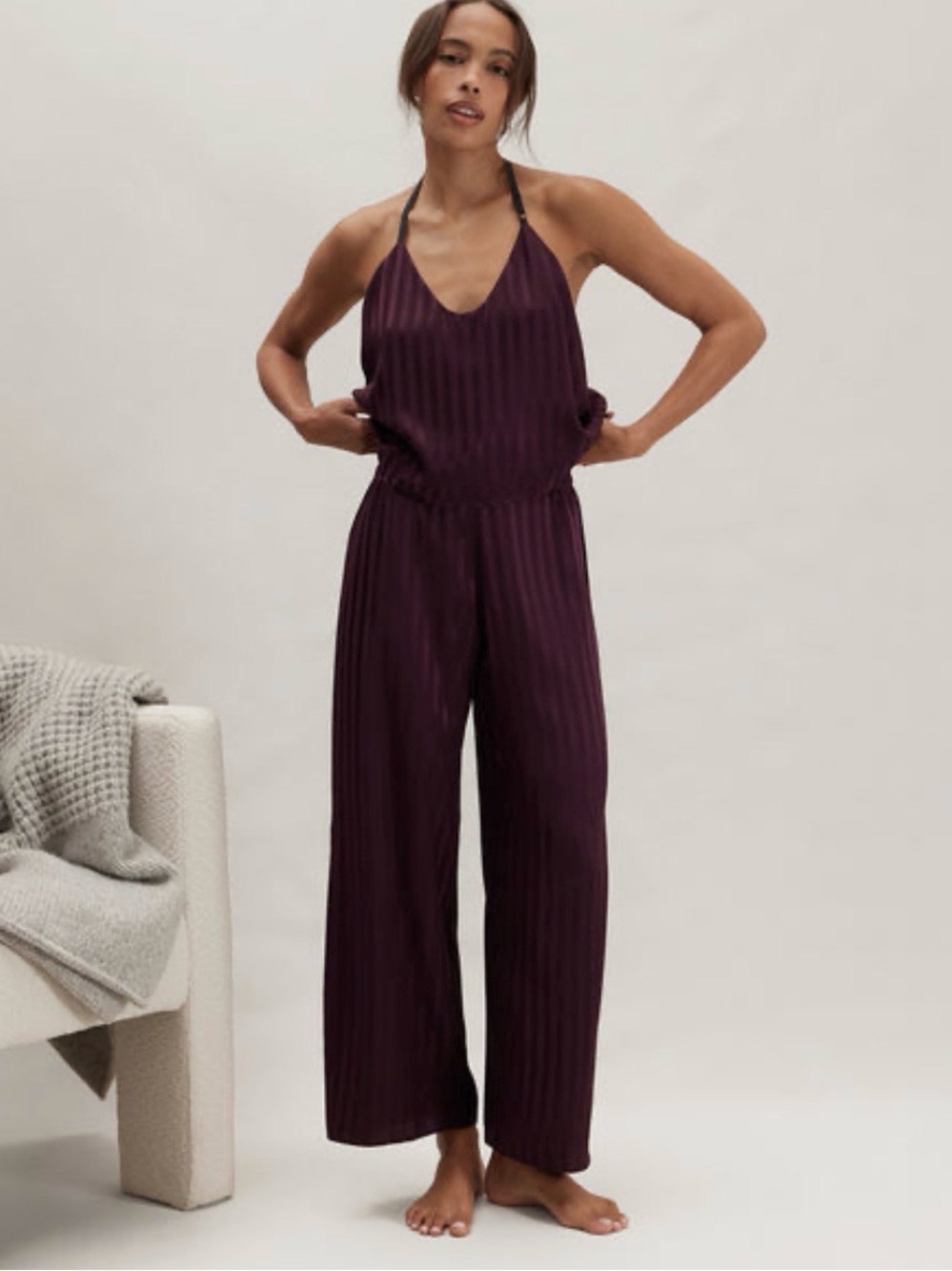 LUNYA Washable Silk Striped Jacquard Cami Pant Set New Large